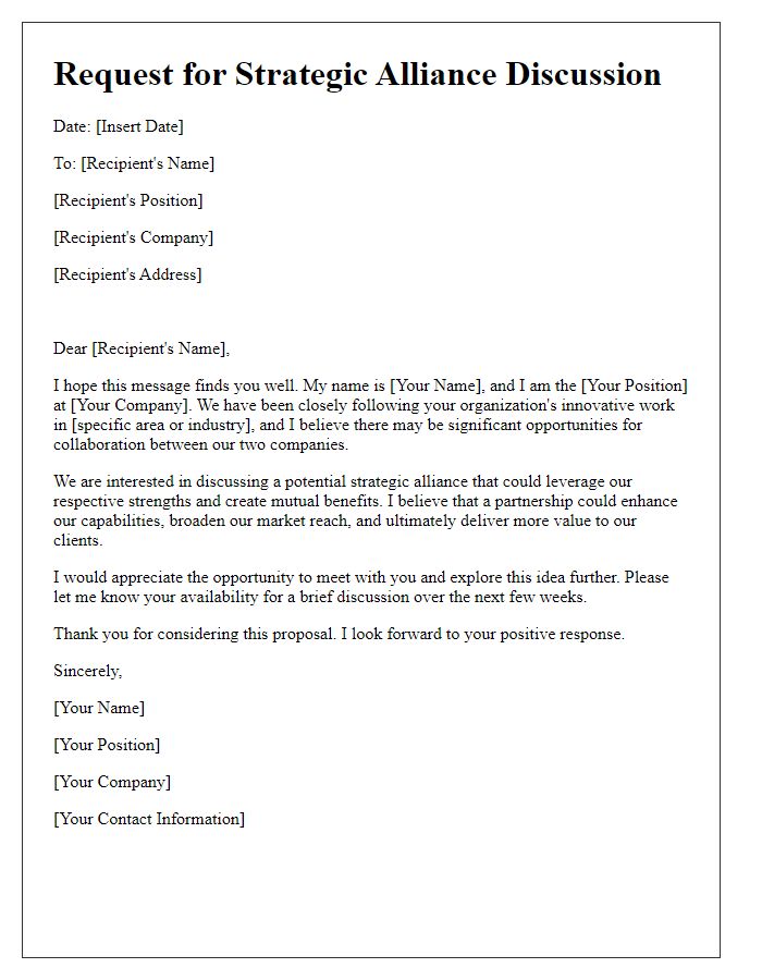 Letter template of request for strategic alliance discussion.