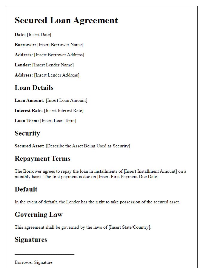 Letter template of secured loan agreement information