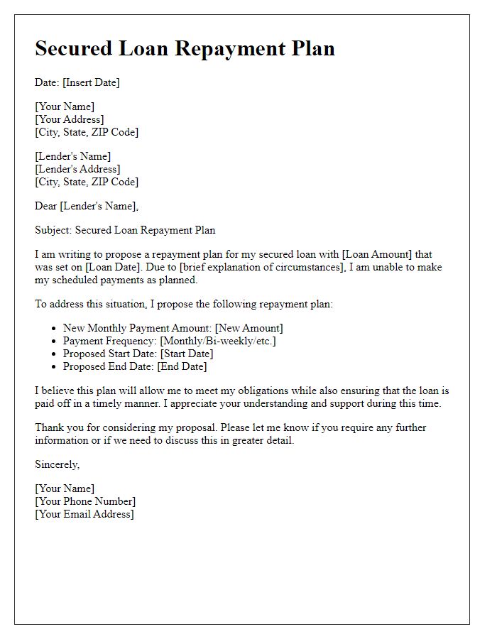 Letter template of secured loan repayment plan