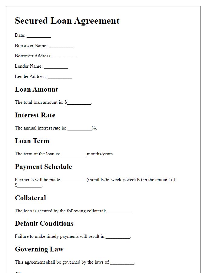 Letter template of secured loan terms and conditions