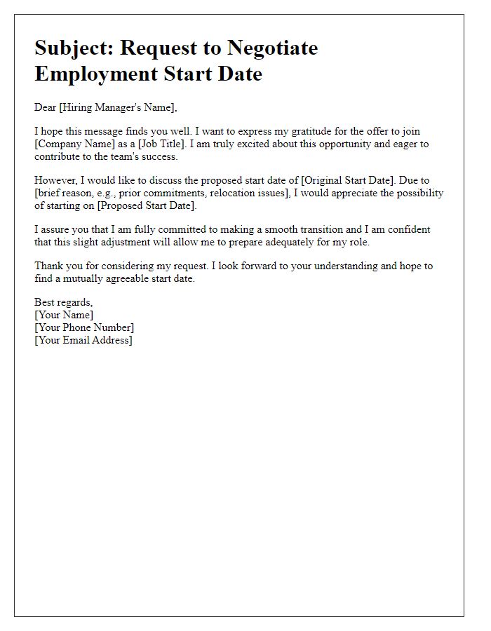 Letter template of negotiation for employment start date