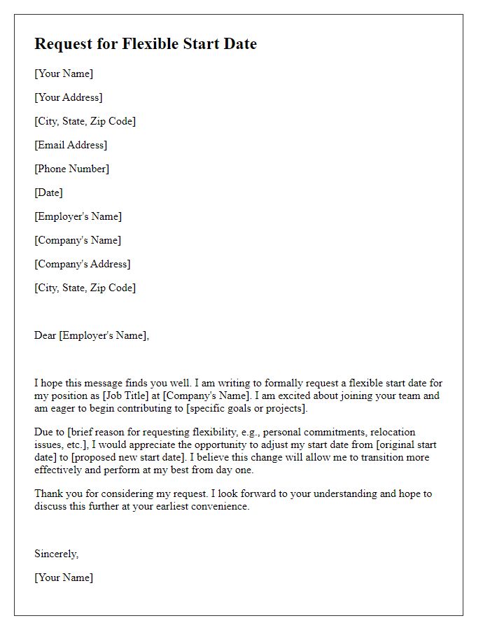 Letter template of request for flexible start date