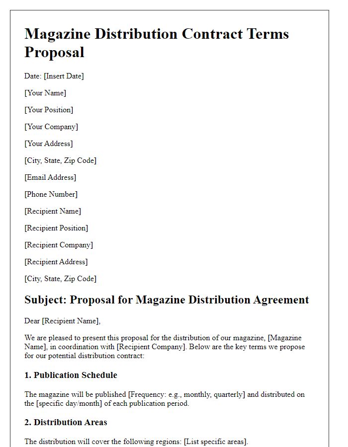 Letter template of magazine distribution contract terms proposal.