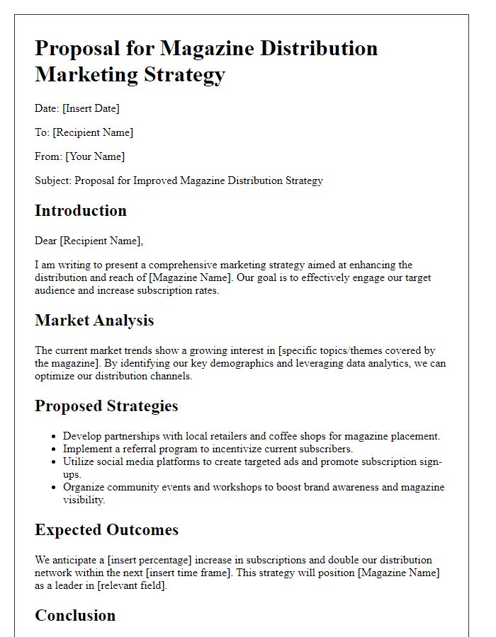 Letter template of magazine distribution marketing strategy proposal.