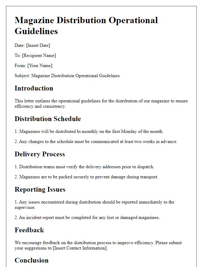 Letter template of magazine distribution operational guidelines.