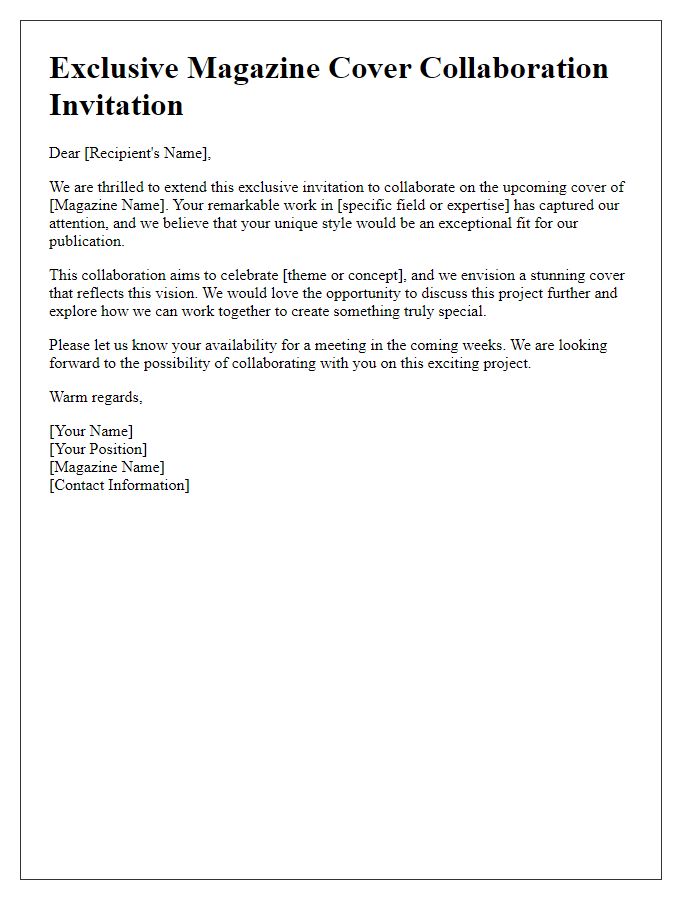 Letter template of invitation for an exclusive magazine cover collaboration.