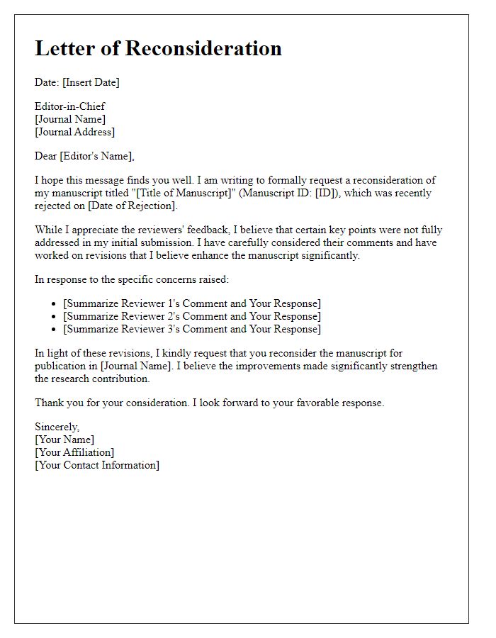 Letter template of reconsideration for journal article rejection.