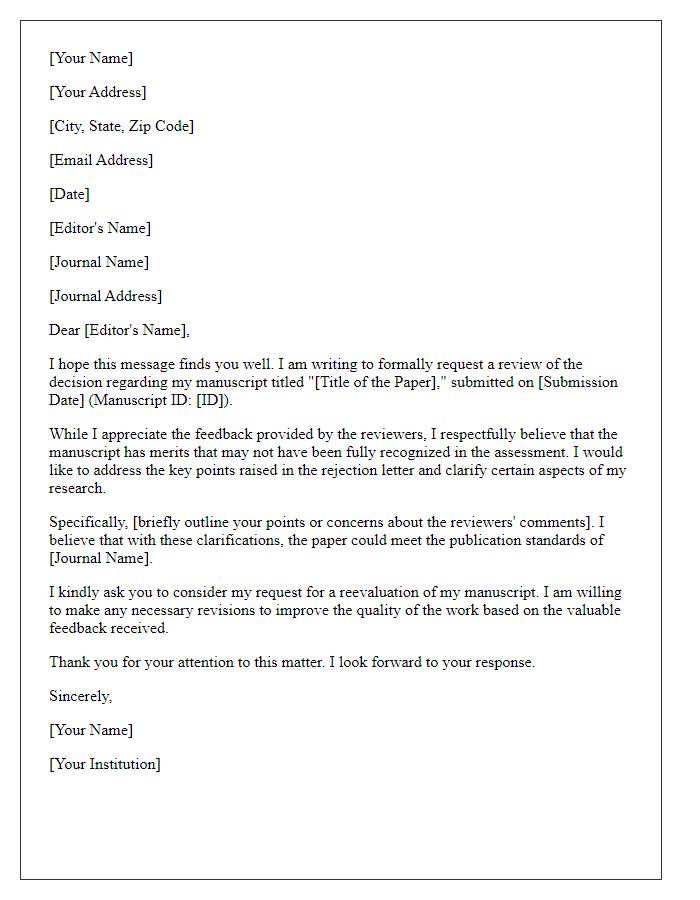 Letter template of request for review of rejected paper.