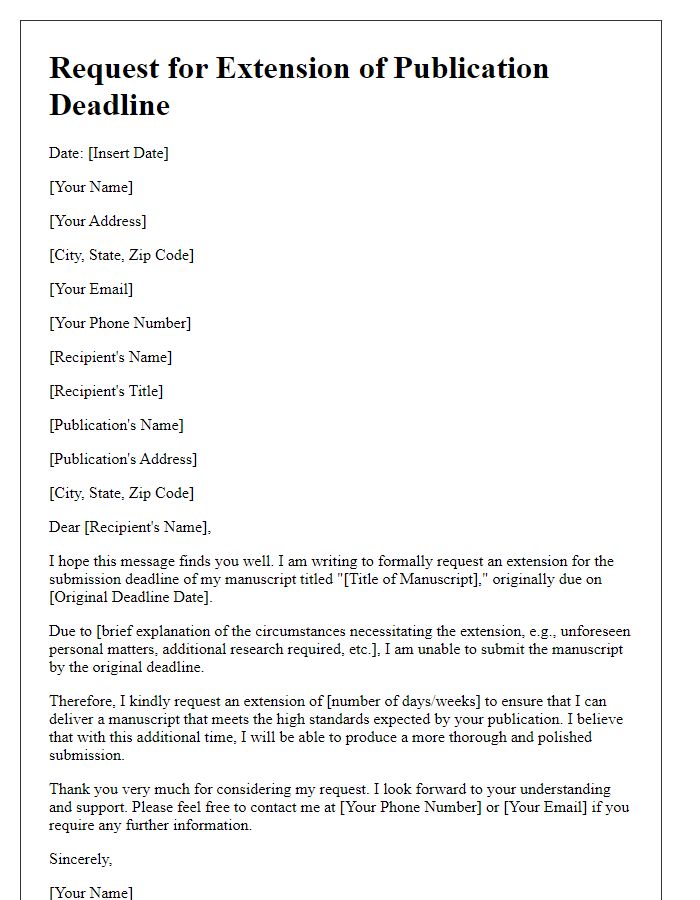 Letter template of appeal for a publication deadline extension