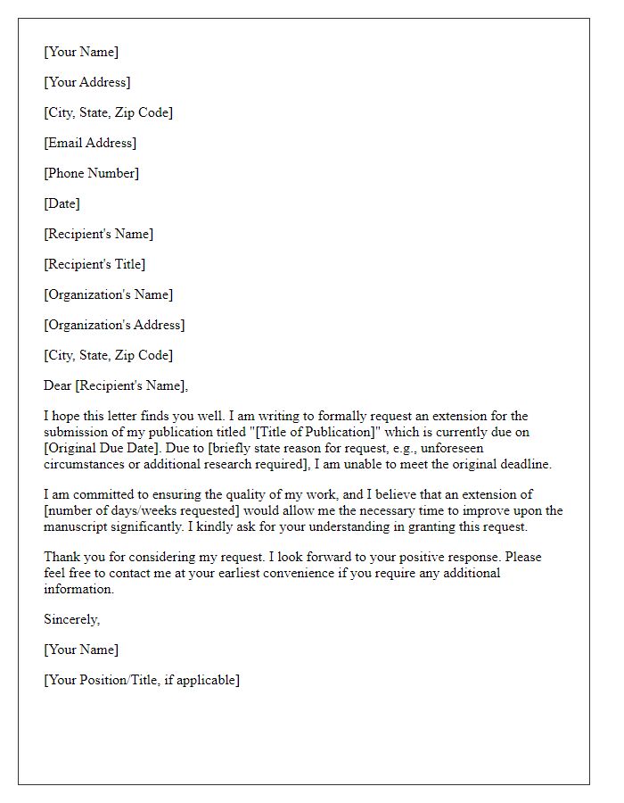 Letter template of demand for an extension regarding publication submission