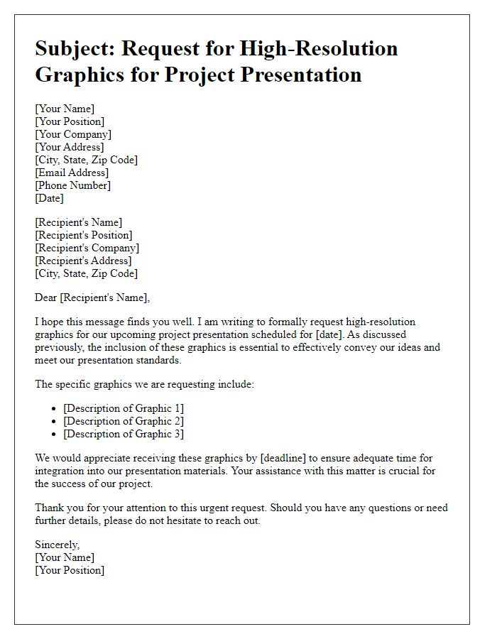 Letter template of demand for high-resolution graphics for project presentation.