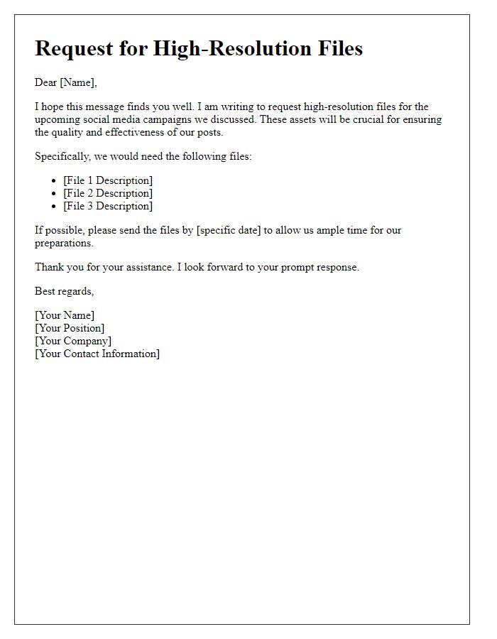 Letter template of request for high-resolution files for social media campaigns.