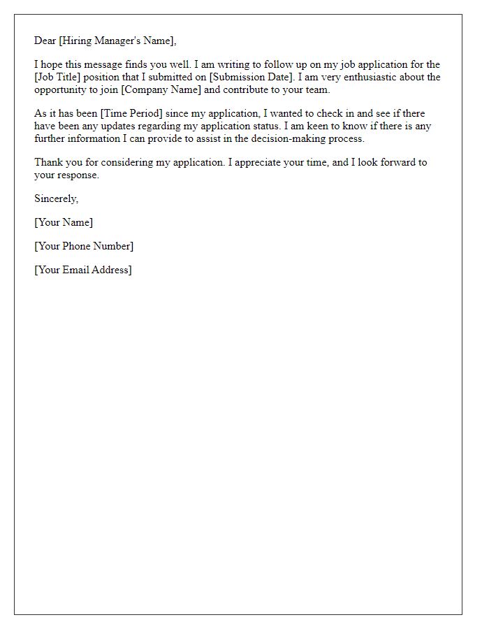 Letter template of follow-up on late job application status.