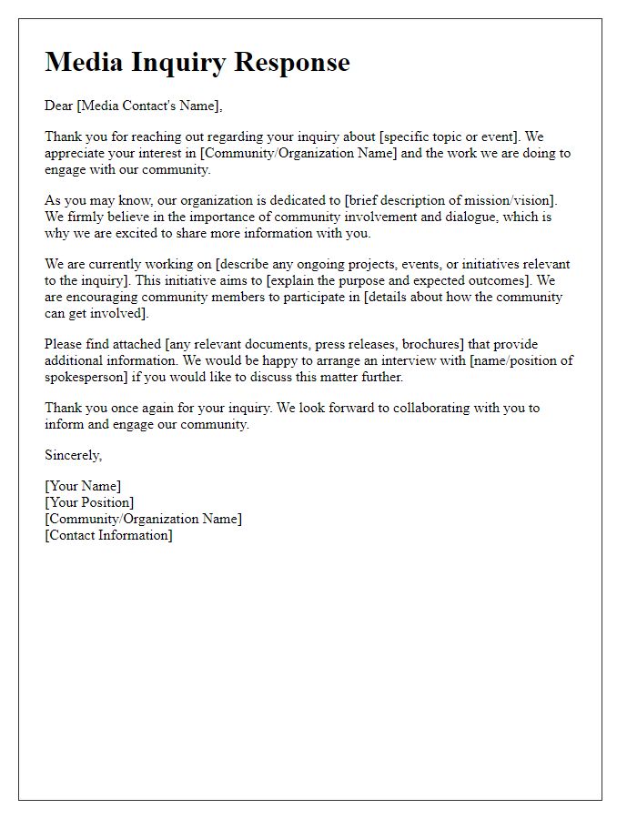 Letter template of media inquiry response for community engagement.