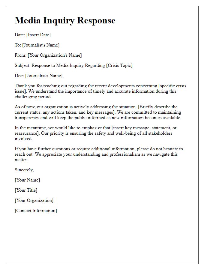 Letter template of media inquiry response for crisis management.