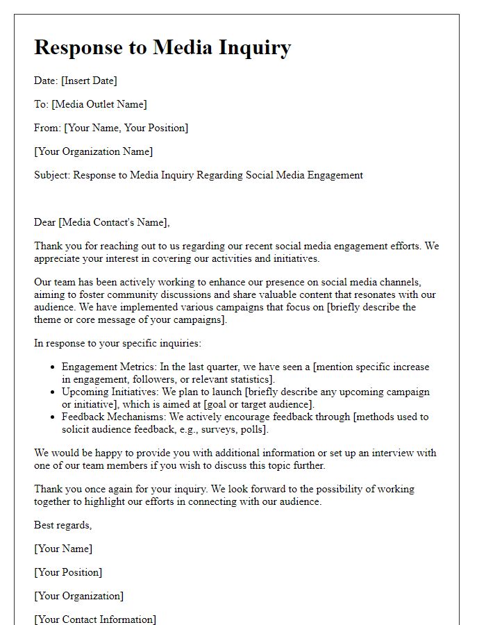 Letter template of media inquiry response for social media engagement.