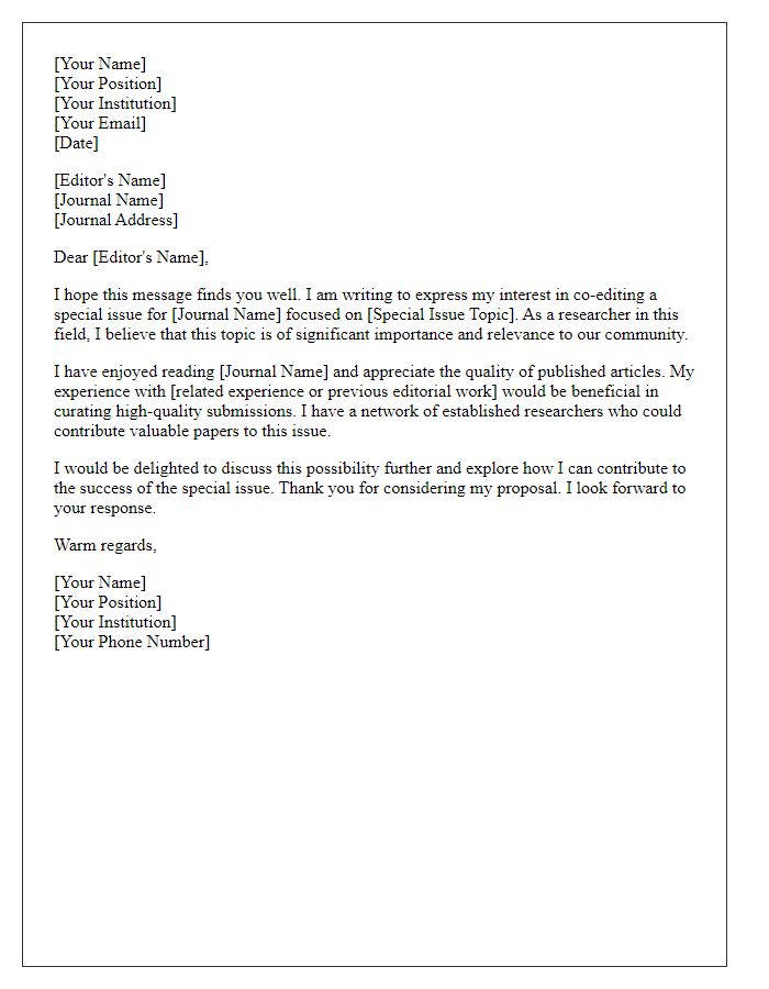 Letter template of interest in co-editing a special issue.