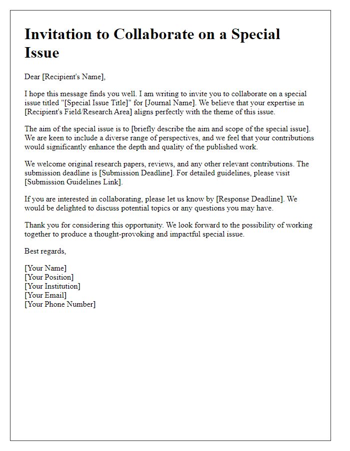 Letter template of invitation for collaboration on a special issue.