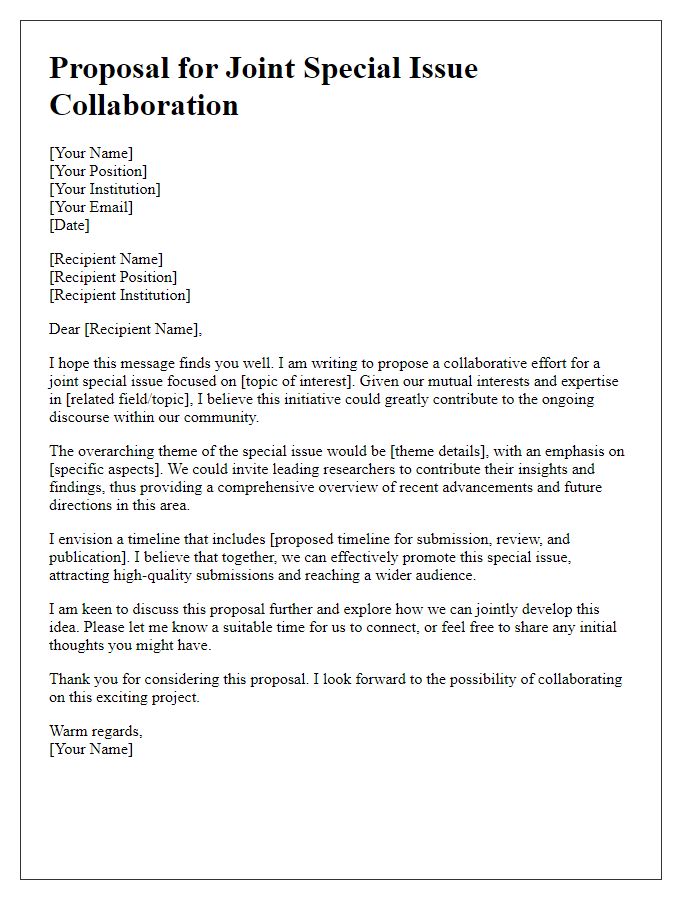 Letter template of proposal for a joint special issue collaboration.