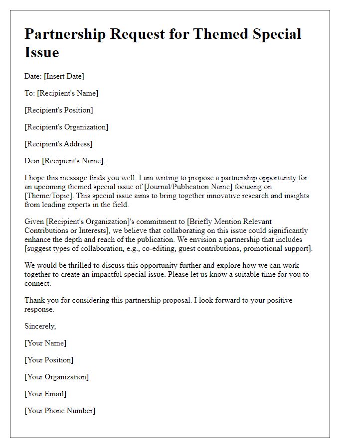 Letter template of request for partnership in a themed special issue.