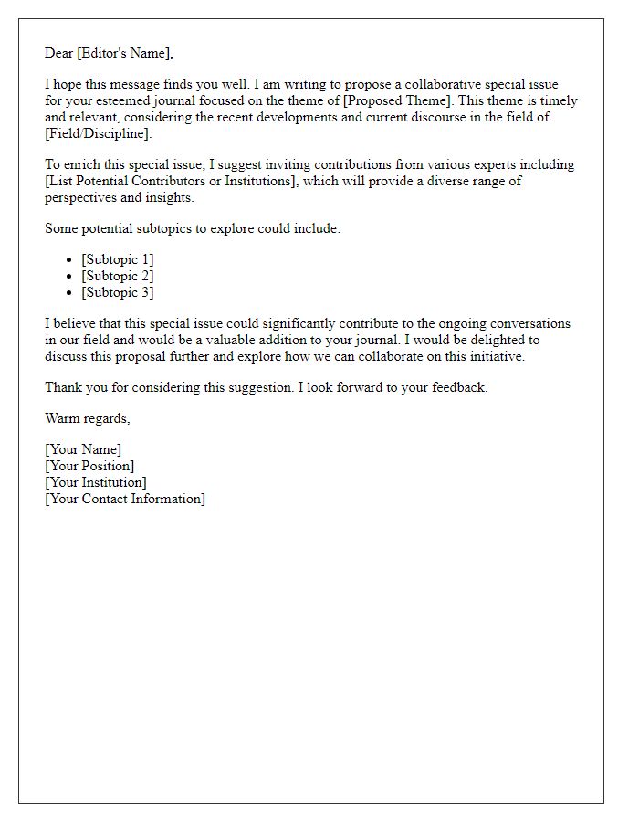 Letter template of suggestion for collaborative special issue themes.