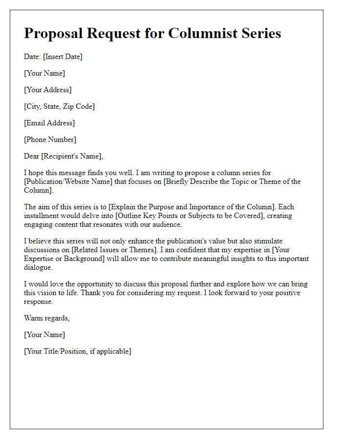 Letter template of proposal request for the columnist series.