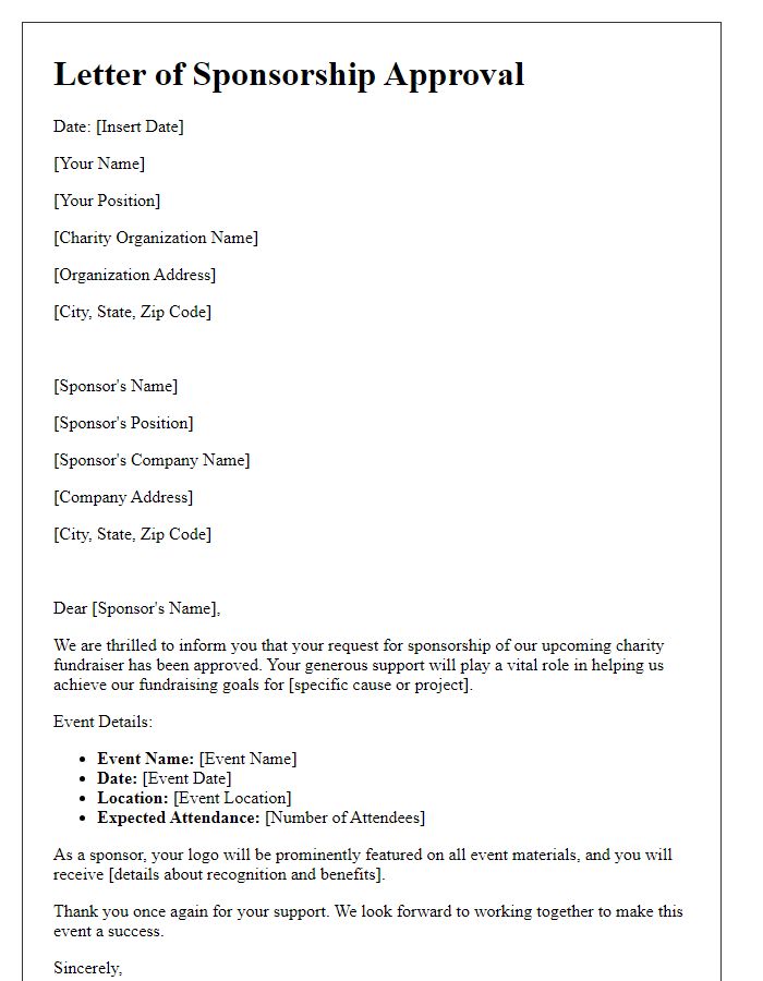 Letter template of sponsorship approval for charity fundraiser.