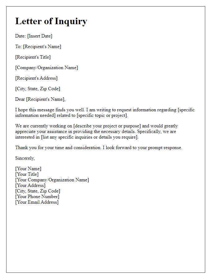 Letter template of correspondence for printing information.