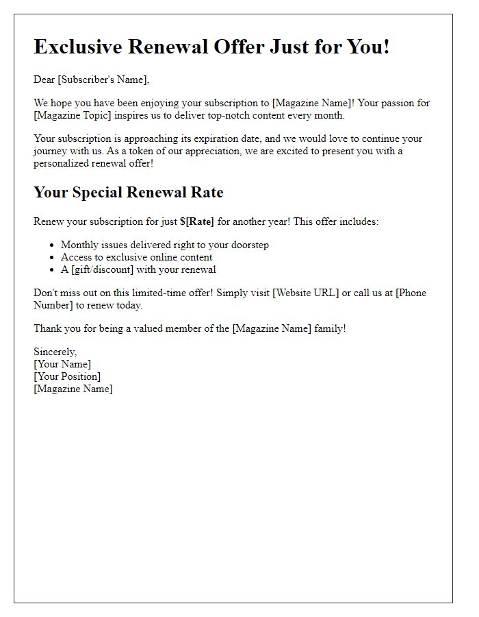 Letter template of personalized magazine renewal offer.