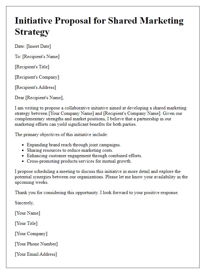 Letter template of initiative proposal for shared marketing strategy.