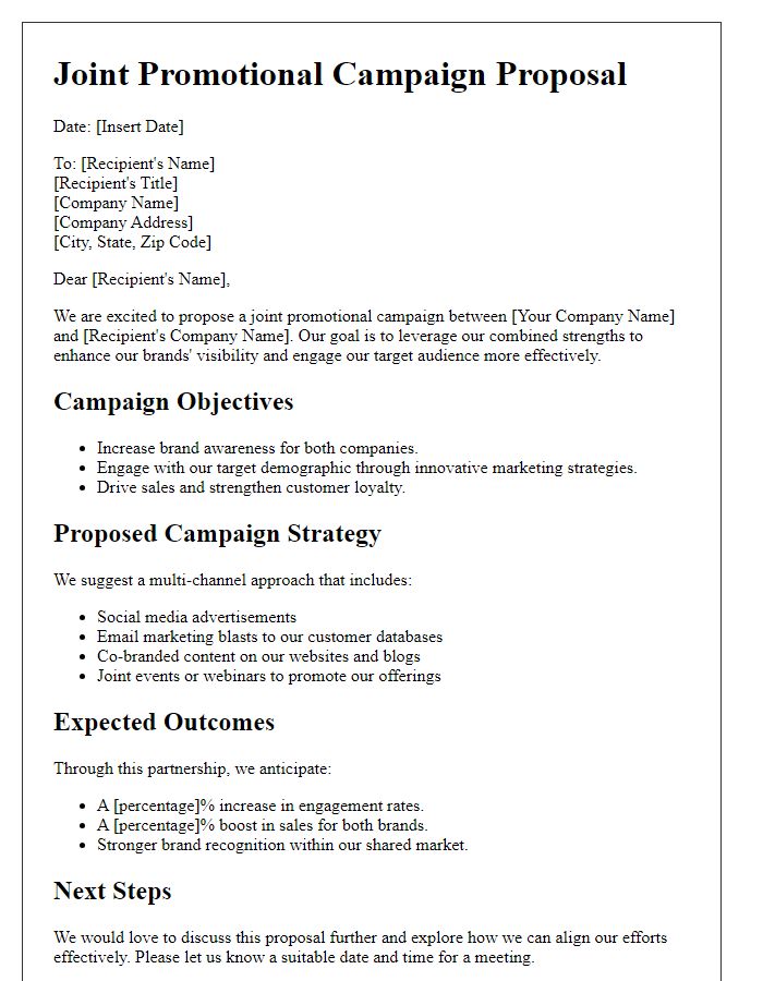 Letter template of joint promotional campaign proposal.