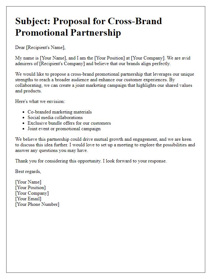 Letter template of pitch for cross-brand promotional partnership.