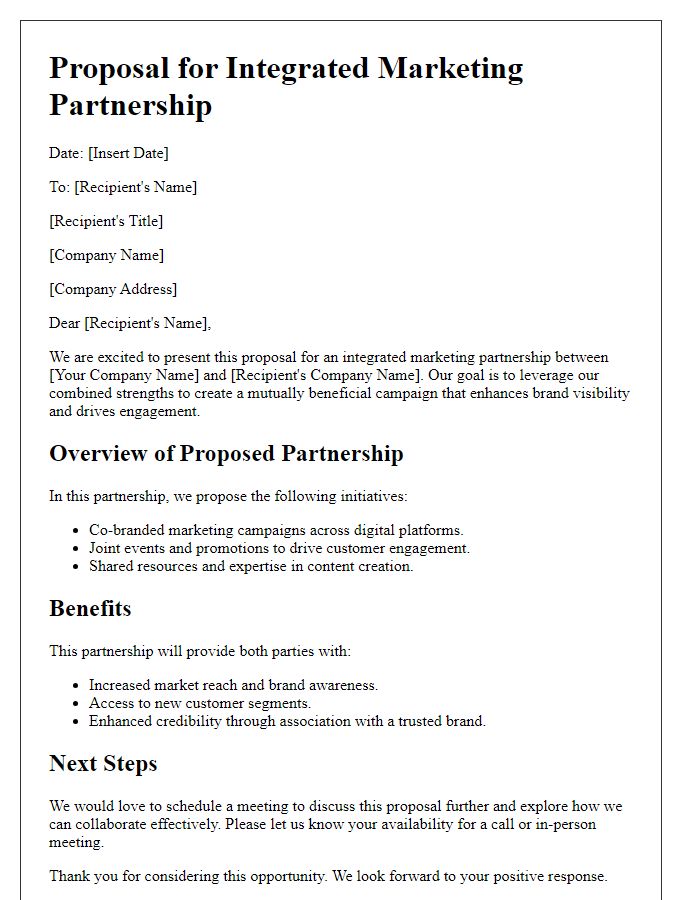 Letter template of proposal for integrated marketing partnership.