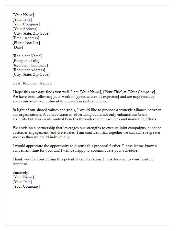 Letter template of request for strategic alliance in advertising.