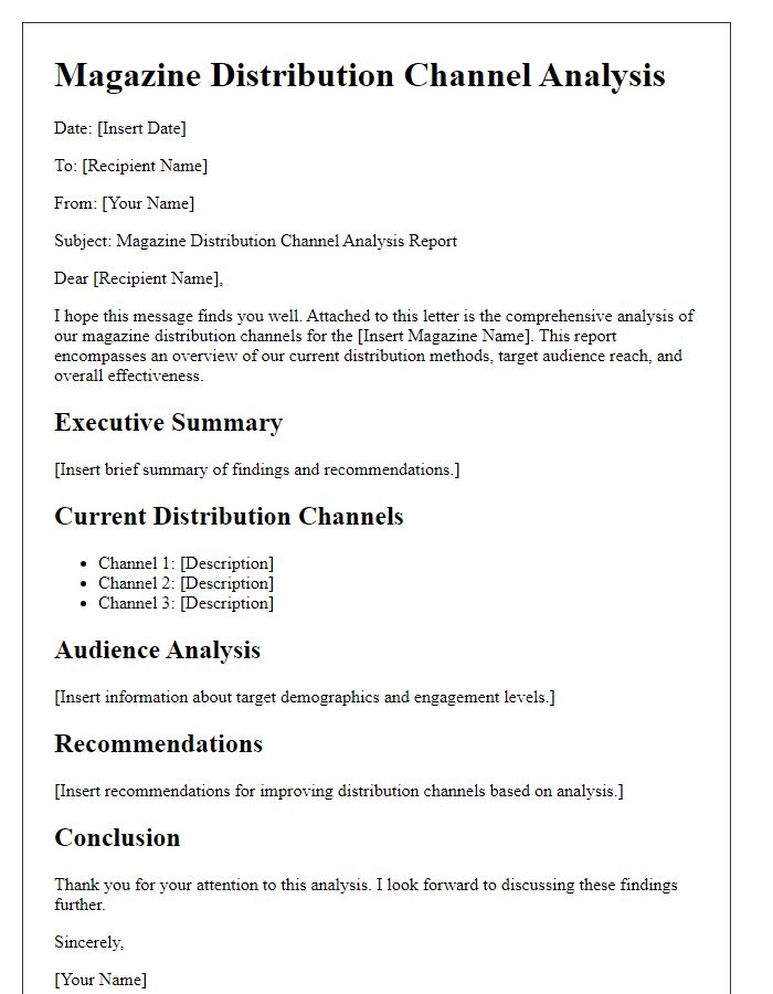 Letter template of magazine distribution channel analysis.