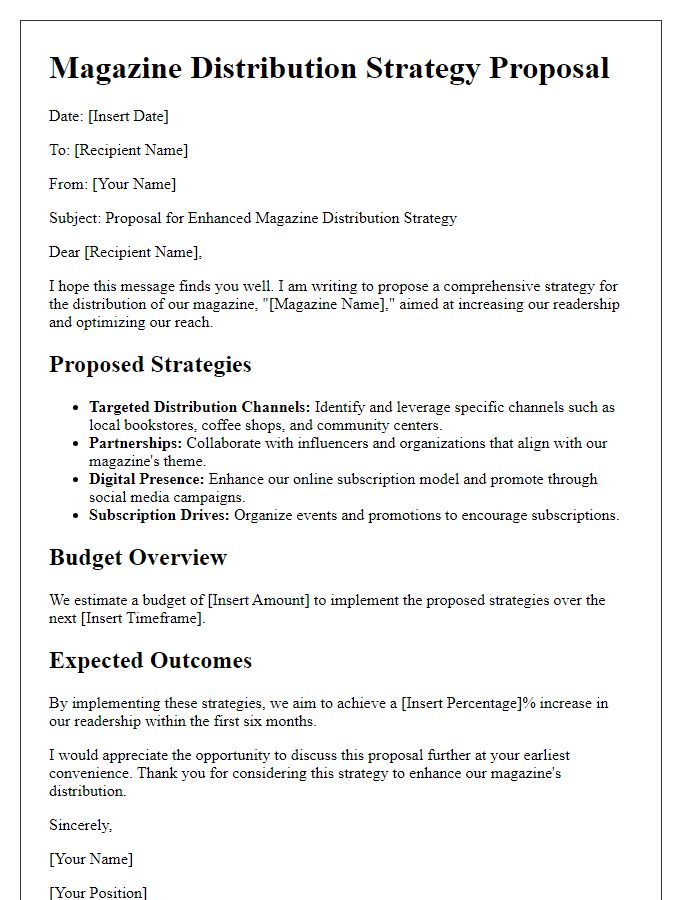 Letter template of magazine distribution strategy proposal.