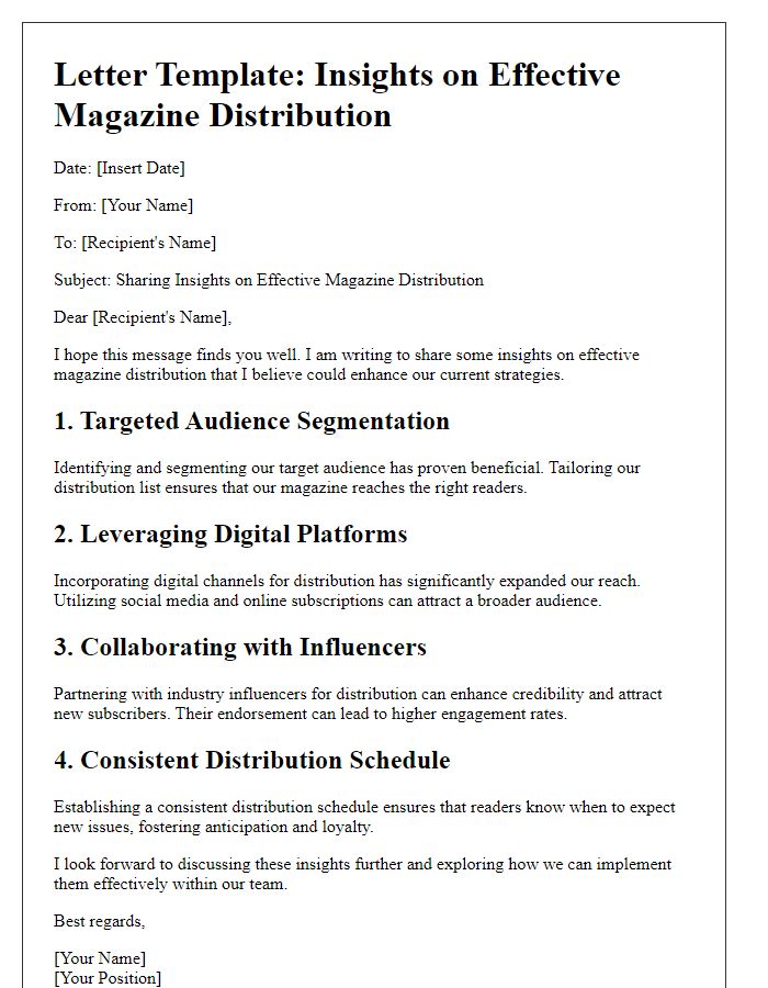 Letter template of sharing insights on effective magazine distribution.