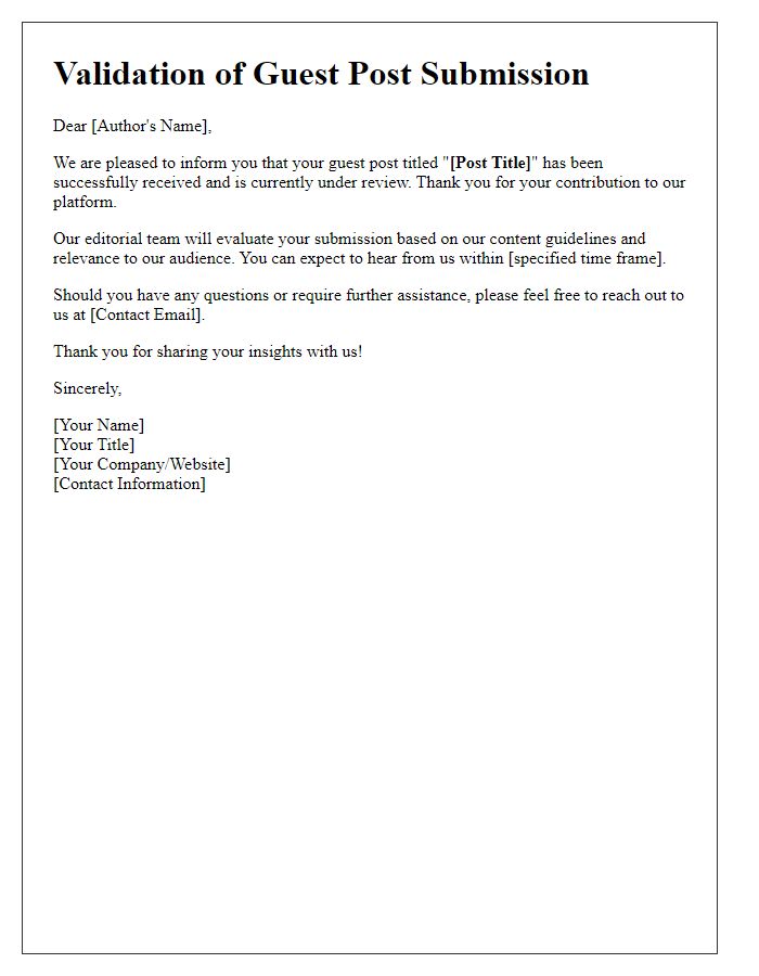 Letter template of validation for guest post entry.