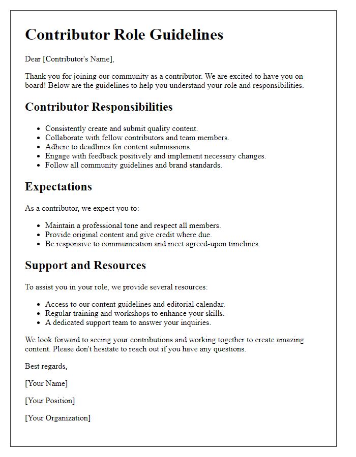 Letter template of Contributor Role Guidelines