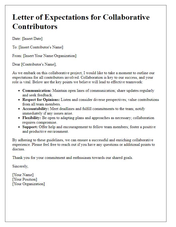 Letter template of Expectations for Collaborative Contributors