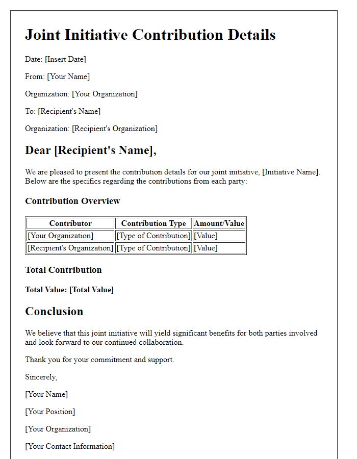 Letter template of Joint Initiative Contribution Details