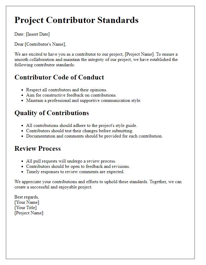 Letter template of Project Contributor Standards