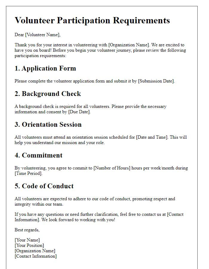 Letter template of Volunteer Participation Requirements