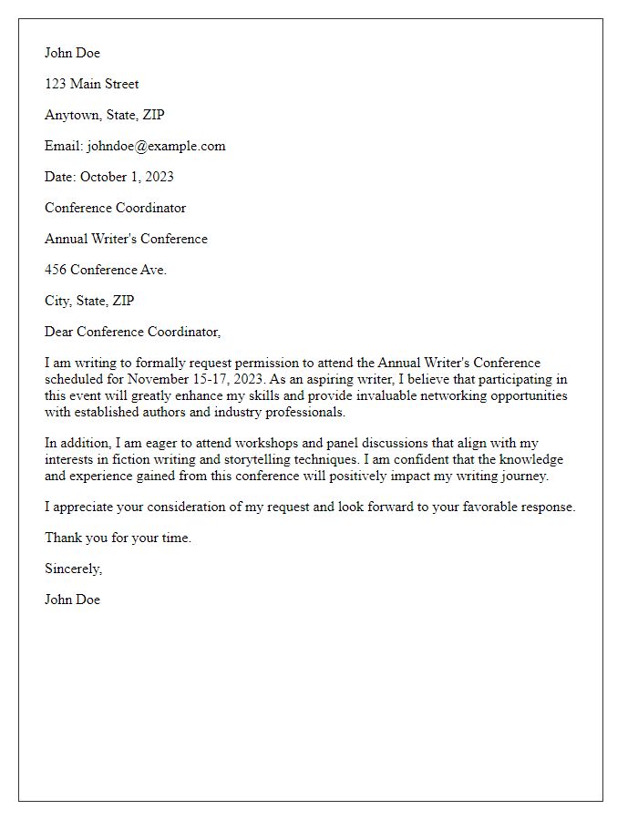 Letter template of request for writers conference.