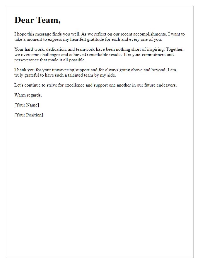 Letter template of heartfelt thanks to the team.