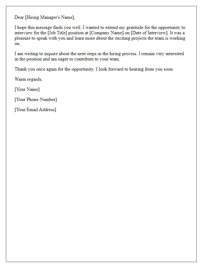 Letter template of job application inquiring about the next steps post-phone interview.