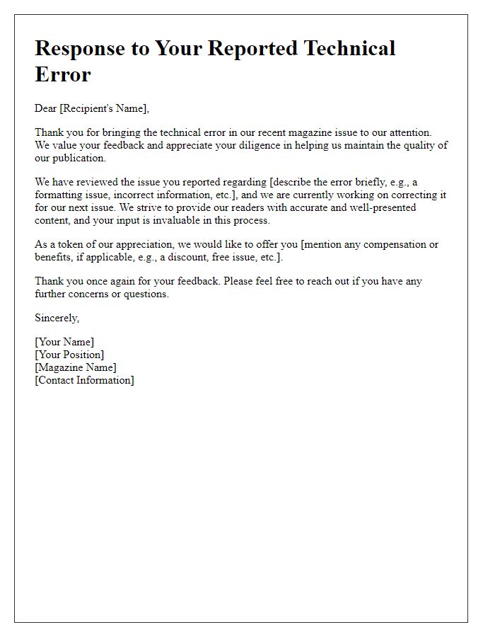 Letter template of response to reported technical error in magazine.