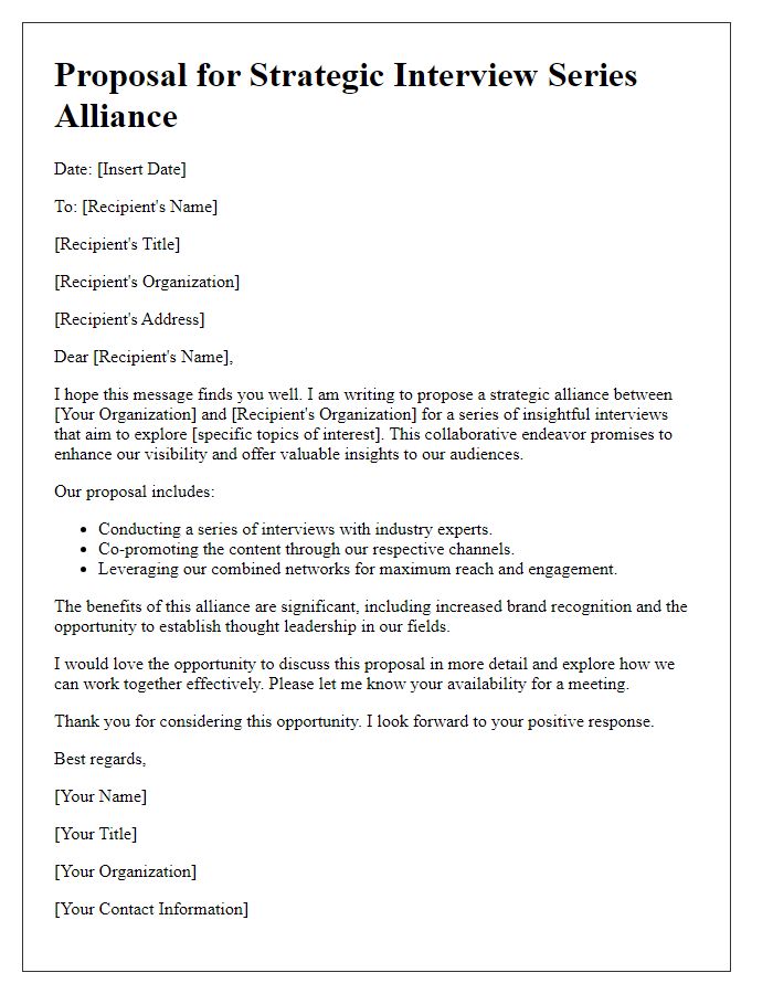 Letter template of proposal for strategic interview series alliance.