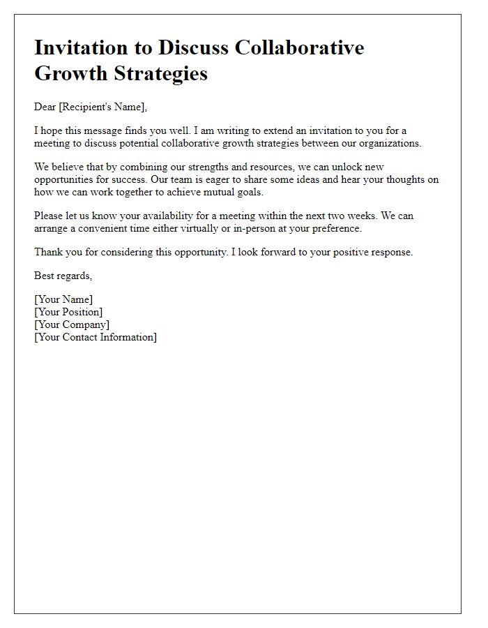 Letter template of invitation to discuss collaborative growth strategies.