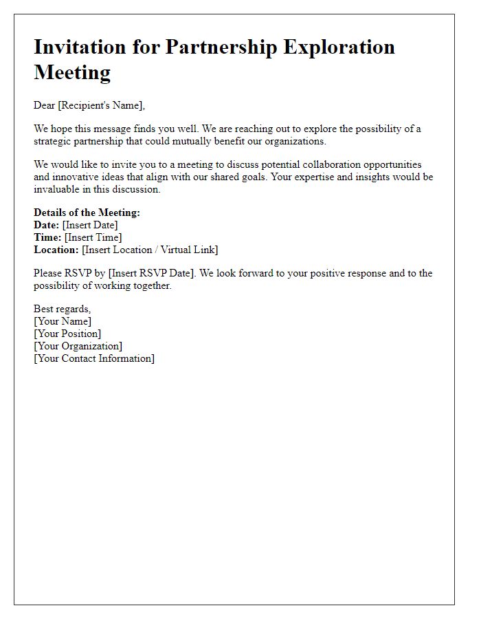 Letter template of invitation for partnership exploration meeting.